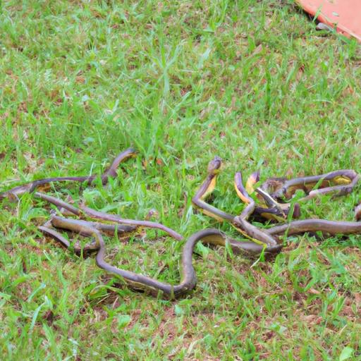 Đàn rắn trườn qua bãi cỏ