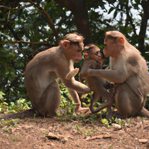 Gia đình khỉ đang vui đùa cùng nhau trong rừng