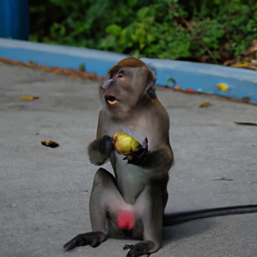 Khỉ cầm trái cây trong tay