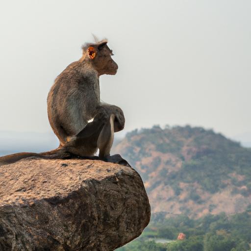 Khỉ ngồi trên đá nhìn ra xa