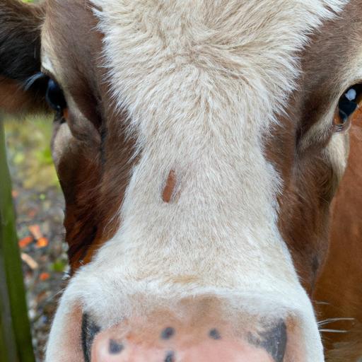 Gần cận mặt con bò với đôi mắt nâu to và mũi ướt.