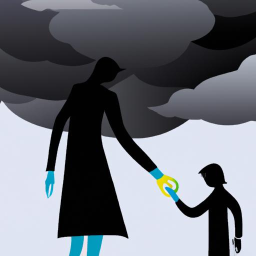 Mẹ và con đang nắm tay nhau, nhưng có một đám mây đen bao phủ trên đầu, đại diện cho sự khó khăn trong mối quan hệ do mẹ của con lừa