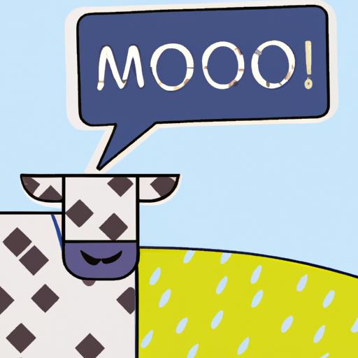 Một bức vẽ kỹ thuật số của một con bò đang đứng trên đồng cỏ với một ô vuông nói 'Moo!'