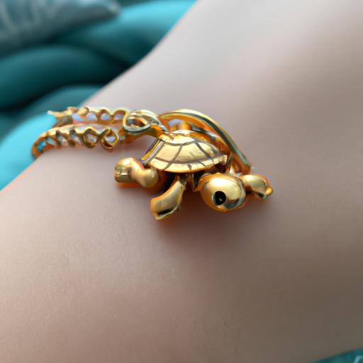 Chi tiết vòng đeo tay vàng với một charm rùa đầu rồng nhỏ